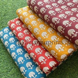 Indian Floral Block Print Fabric: 100% Cotton Voile Sewing Material