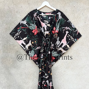 New Animal Zebra, Leopard, giraffe, Monkey, Butterfly Print Caftan, Indian Soft Cotton Kaftan, Loungewear, Maxi Dress, Boho & Hippie Kaftan