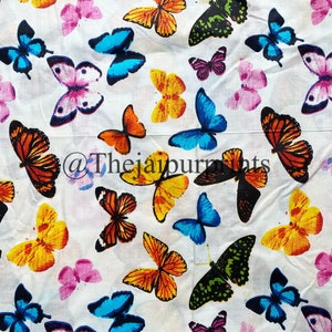 Colorful Butterfly Fabric By The Yard, 100% Pure Cotton Fabric, Sewing Fabric, Kids Clothing, Dressmaking Quilting Upholstery Fabric