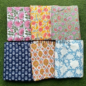 Indian Lot Pure Cotton Hand Block print Fabrics, Cotton Floral Printed Fabric BY The Yard, Quilt Fabric