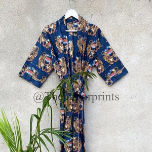 Beautiful Tiger Print Cotton Kimono Dress, Bath Robe Kimono, Animal Printed Cotton Kimono, Shower Robe, Cotton Kimono Robe, Dressing Gown