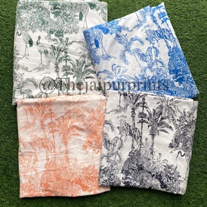 Animal Jungle Safari Print Fabric Tropical Jungle Palm Flower Leaf Material, Tiger and Crane Jungle Pattern Fabric, Animal Printing Fabric