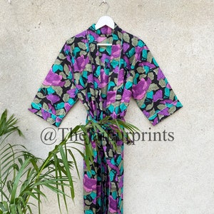 Black Floral Print Cotton Kimono Robe, Bride Robes, Bridesmaid Robe, Robe For Women, kimono Cardigan, Japanese Kimono, dressing Gown