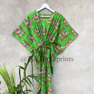 New Animal Print 100% Pure Cotton Kaftan Dress, Plus Size Kaftan, Long Kaftan, Nightwear Gown, Summer Boho Dress, Gift For Her