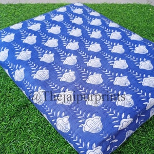 Blue Floral Block Print Fabric, Indian 100% Cotton Fabric By The Yard, Block Printed Cotton womens clothing Fabric, Summer Wear Dress Fabric