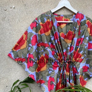 Floral Cotton Kaftan: Indian Beach Cover Up, Summer Maxi Dress