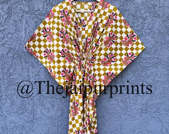 Gebloemde katoenen kaftan maxi-jurk, Indiase bedekking