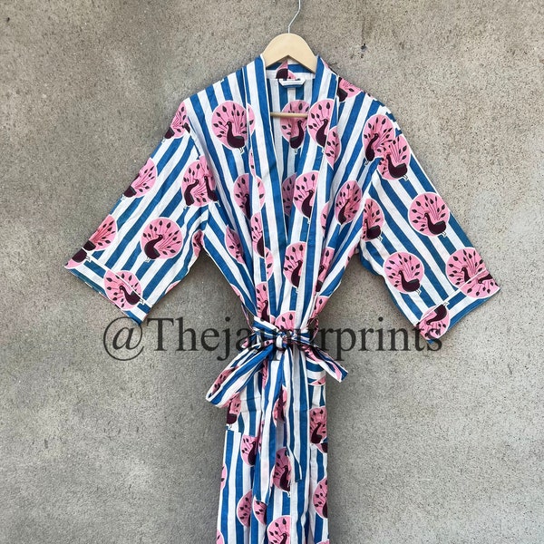 New Bird Print Kimono Robe, Indian Soft Cotton kimono, Japanese Kimono, Beach Cover Up, Nightwear Dress, Bridesmaid Gown, Robes For Women