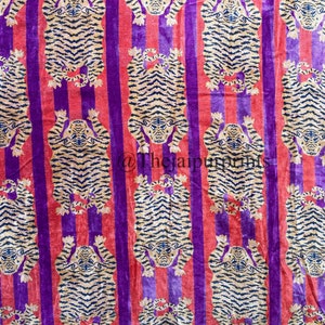 Tiger Hand Printed Velvet Fabric, Velvet Fabric By The Yard, Upholstery Fabric, Fabric For Clothing, Sewing Fabric, Purple And Red Tiger