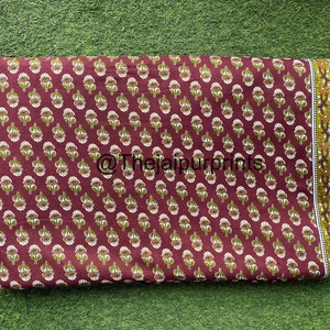 Maroon Floral Indian Hand Printed 100% Pure Cotton Fabric, Sewing Fabric, Dress Material, Hand Block Print Apparel Fabric, Quilting Fabric