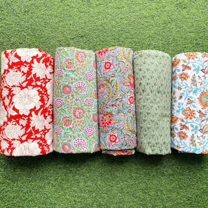 Wholesale Lot Of Floral Hand Block Printed Fabric, Block Print Fabric, Indian Cotton Fabric, Dress Fabric, Sewing Fabric By The Yard