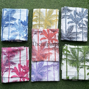 Palm Tree Print Fabric: Indian Cotton Drapery Upholstery By The Yard