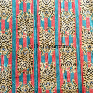 Animal Hand Printed Velvet Fabric, Velvet Fabric By The Yard, Upholstery Fabric, Fabric For Clothing, Sewing Fabric, Purple And Red Tiger
