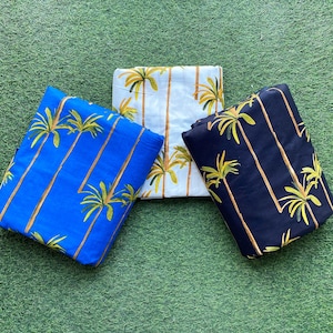 Hand Printed Palm Tree Cotton Fabric: Indian Sewing Fabric By The Yard