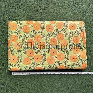 Green Floral Hand Block Printed Cotton Fabric, Indian Soft Cotton Fabric, Fabric For Women&#39;s Clothing, Quilting Fabric, Lamp Shad Fabric,