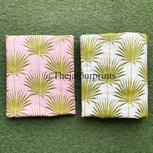 Island Palm Tree Print Indian Hand Printed Floral Print Fabric By The Yard, 100% Pure Soft And Lightweight Fabric, Dressmaking Fabric