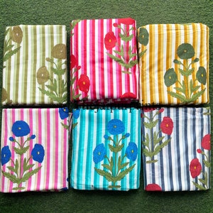 New Stripe LOT OF Cotton Fabric, Indian Hand Printed Floral Print Fabric, Dressmaking Fabric, Sewing Women's Clothing Fabric, Soft Cotton