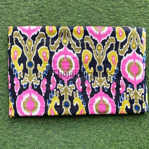 Black Ikat Printed Fabric By The Yard, Indian Cotton Fabric, Hand Block Print Fabric, Sewing Fabric, Sewing Fabric, Women's Clothing Fabric