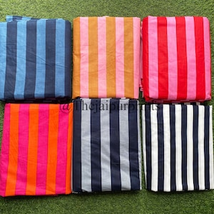 Striped Pure Cotton Fabric By The Yard, Indian Hand Printed Fabric, Quilting Fabric, Sewing Crafting Fabric, Running Loose Fabric