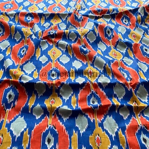 IKAT Fabric -Ikat Print Indian Soft Cotton Fabric By The Yard, Handloom Ikat Design Fabric, Women