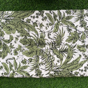 Green Floral Cotton Fabric: Indian Block Print Sewing Material