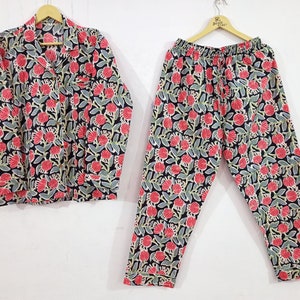 Pajama Set- Indian 100% Soft Cotton Pajama Set, Floral Hand Block Print Pj Set, Women Sleepwear Pajamas, Matching Pajama Set, Loungewear