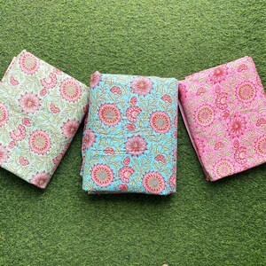 Floral Cotton Fabric By The Yard, Indian Hand Printed 100% Soft Cotton Fabric, Fabric For Quilt, Dressmaking, Sewing Material