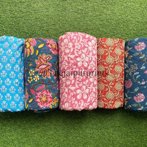 Indian Cotton Handmade Floral Print Fabric, Fabric By The Yard, Light weight Fabric For Dress Making, Quilting, Sewing Dress Fabric