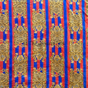Blue Animal Hand Printed Velvet Fabric, Velvet Fabric By The Yard, Upholstery Fabric, Fabric For Clothing, Sewing Fabric, Boho Fabric