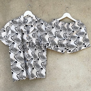 Zebra Print Cotton Pajama Set: Short Sleeve Shirt & Shorts