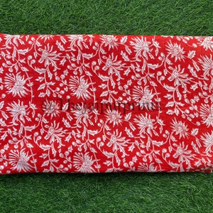 Red Floral Indian Hand Printed Block Print Cotton fabric, Sewing Cotton Fabric, Fabric By The Yard, Dressmaking Fabric, Boho Summer Clothing