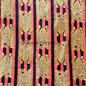 Black Tiger Print Indian Handmade Hand Printed Velvet Fabric, Sewing Fabric, Upholstery Fabric, Fabric By The Yard, Winter Clothing Fabric