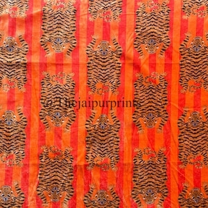 New Orange Tiger Hand Printed Velvet Fabric, Velvet Fabric By The Yard, Upholstery Fabric, Fabric For Clothing, Sewing Fabric,
