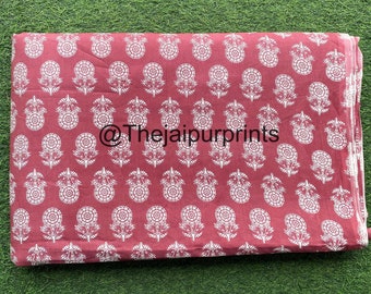 Hand Block Printed Cotton Fabric, Indian Flower Print, By The Yard