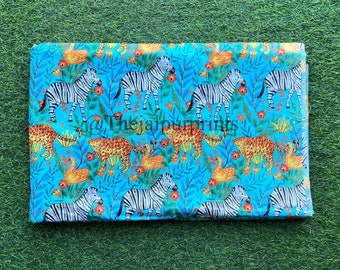 Jungle Animal Print Cotton Fabric: Hand Block Printed Sewing Material