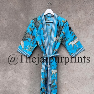 Cotton Kimono Robe Dressing Gown, Block Print Bridesmaid Robe, Summer Nightwear, One Size