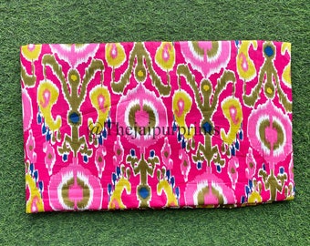 Katoenen stof Indiase ikat-print: roze en groen, op maat gesneden