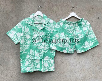 Conjunto de pijama corto de algodón: ropa de dormir floral para mujer