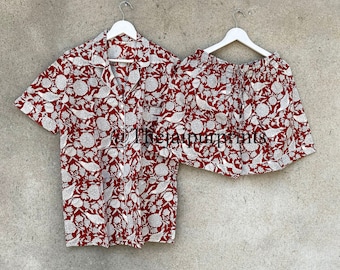 Cotton Pajama Set: Floral Loungewear Shorts, Bridesmaid PJs