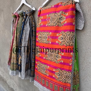 Indian Hand Printed Tiger Print, Beach Sarong for Women, New Animal Print Cotton Sarong, Women&#39;s Scarf, Beach Pareo, Beach Cover Up