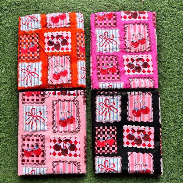 Vintage style Cherry & Bow Cotton fabric, Fruits Print Fabric By The Yard, Sewing and Quilting