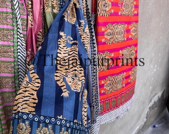 Tiger Print Beach Sarong: Hand Block Printed Cotton Pareo