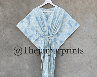Tie Dye Caftan Maxi Dress: Hand Block Print Cotton Kaftan