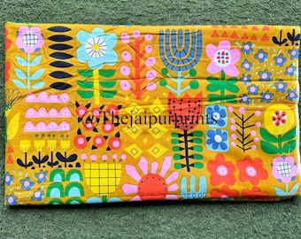 Hand Block Printed Cotton Fabric, Indian Floral Textile, Sewing Craft Material