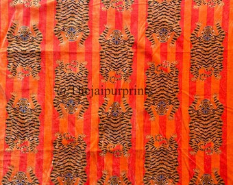 Orange Tiger Print Velvet Fabric, Upholstery Sewing Fabric By The Yard