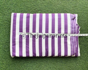 White & Purple Striped Cotton Fabric: Indian Block Print By The Yard