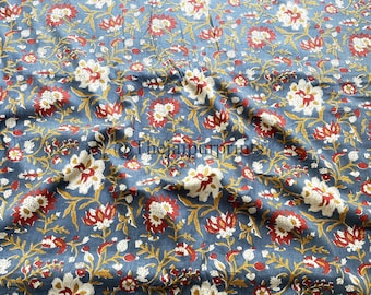 Gray Floral Cotton Fabric: Hand Block Print Indian Dress Material