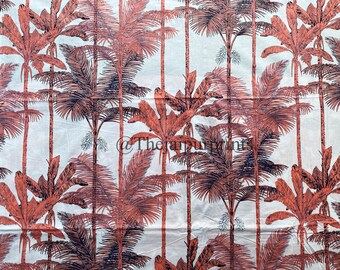 Indian Cotton Fabric: Palm Tree Print, Hand Block Printed By The Yard