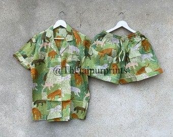 Pyjama Set aus Baumwolle mit Kaninchen-Print: Frauen-Schlafshorts