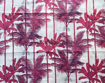 Pink Palm Tree Fabric: Indian Cotton Quilt & Craft Fabric
